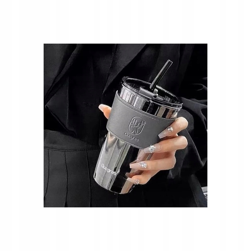 SZKLANY KUBEK Bidon Szklanka Na Napoje Herbatę Szklana Słomka Rurka 450 ML Marka bez marki