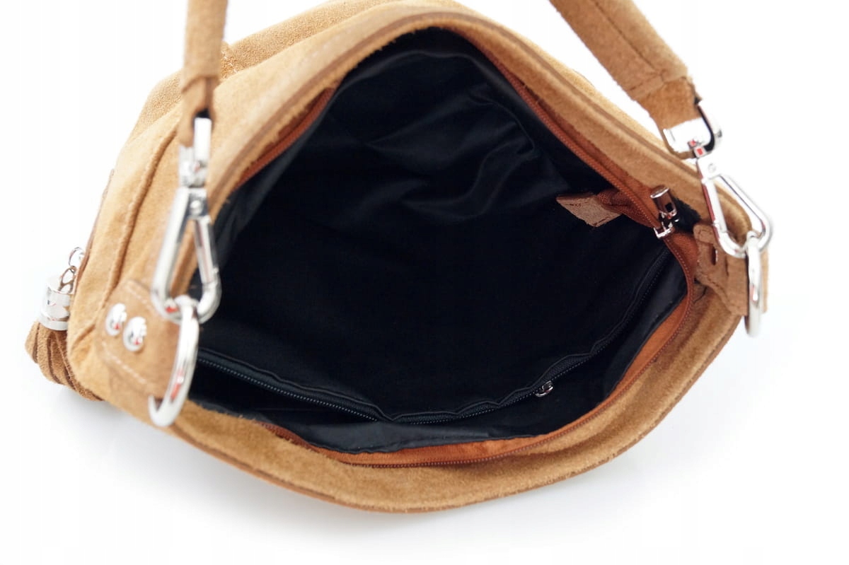 TOREBKA zamszowa worek z frędzelkami C.BRĄZOWA Wzór dominujący bez wzoru