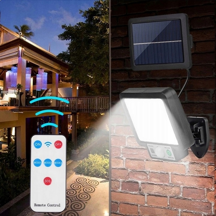 LAMPA SOLARNA LED CZUJNIK RUCHU OSOBNY PANEL COB Moc lampy 80 W