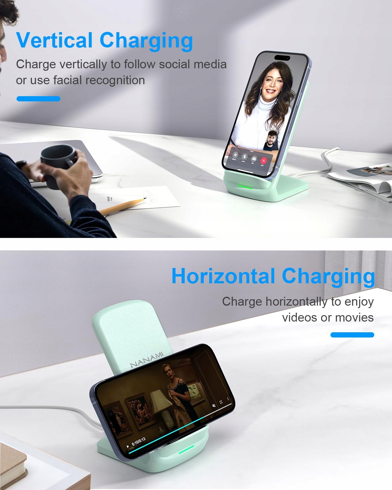 NANAMI Szybka Ładowarka Bezprzewodowa 10W Samsung iPhone Google LG — miniatura 3
