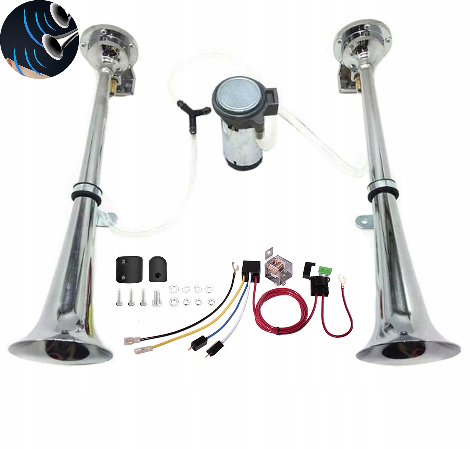 Dvojitý Klakson Do Auta Fanfára Hlasitá 12V Typ Tir Chrom S Kompresorem