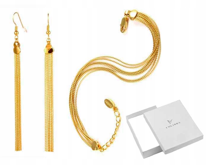 

Złoty Komplet Zestaw Biżuterii Chwosty Colibra