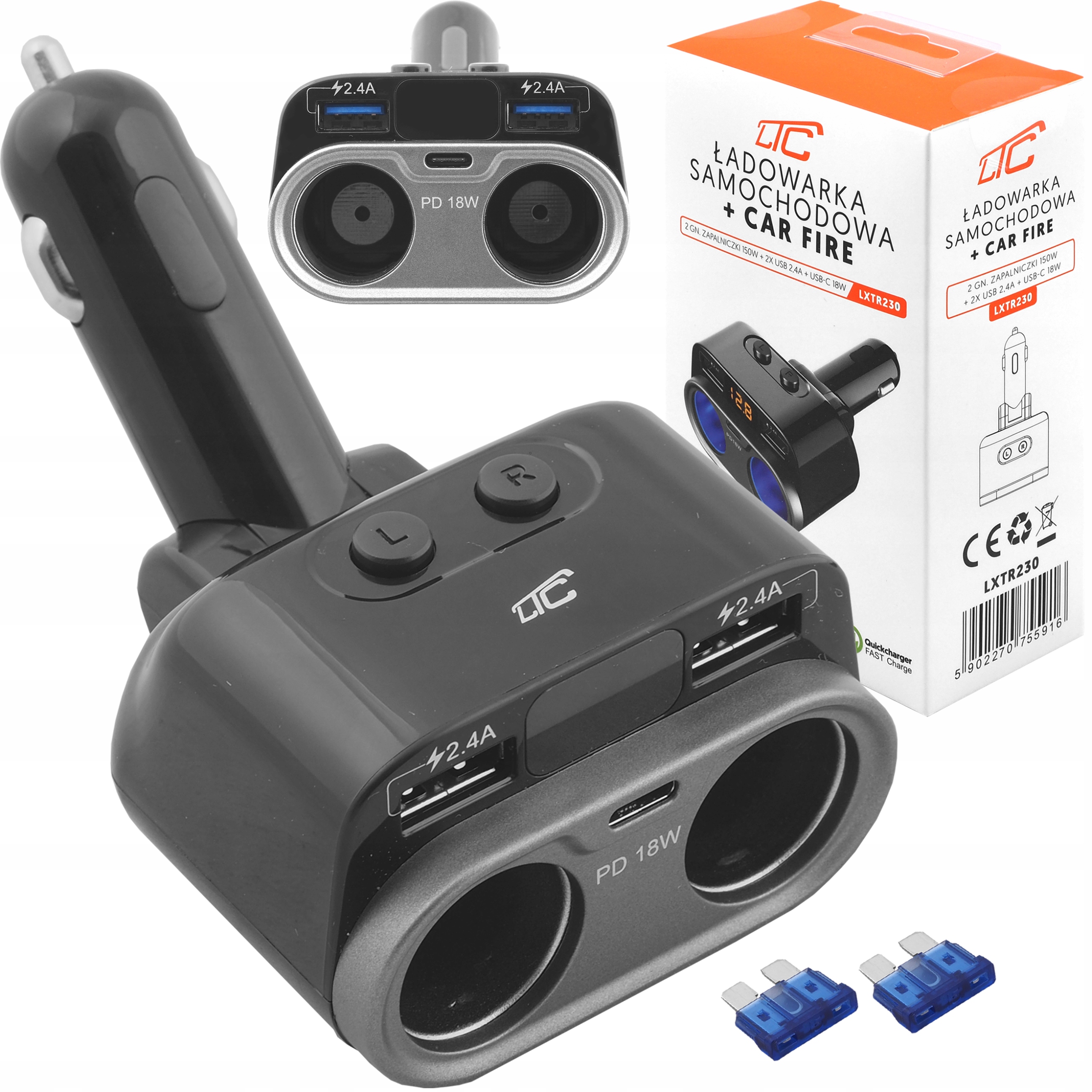 

Rozdzielacz Rozgałęźnik Zapalniczki 2 2 Usb 2.4A