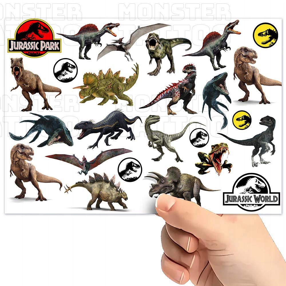 TATUAŻE ZMYWALNE TYMCZASOWE DLA DZIECI DZIECIĘCE JURASSIC WZORY ORYGINALNE Typ naklejka