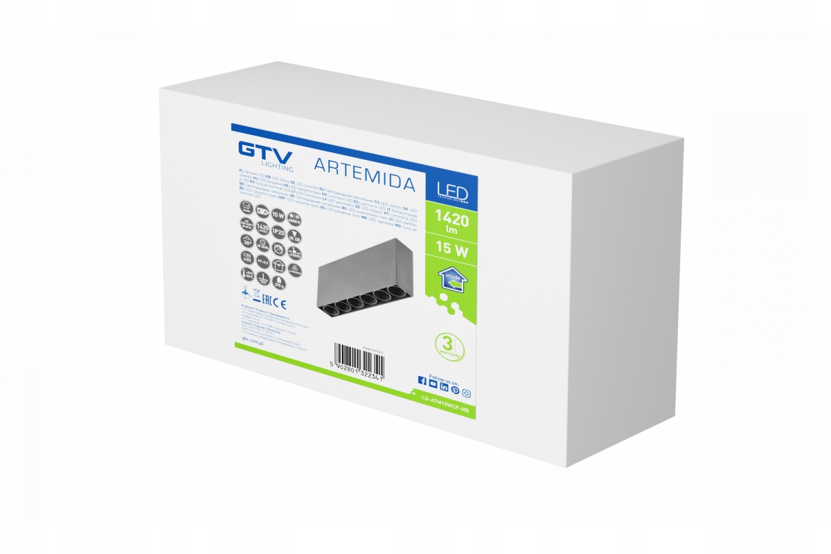 Stropní svítidlo Artemida, Led, 15W, 1420lm, 4000K, AC220-240V, IP20, 38°, p