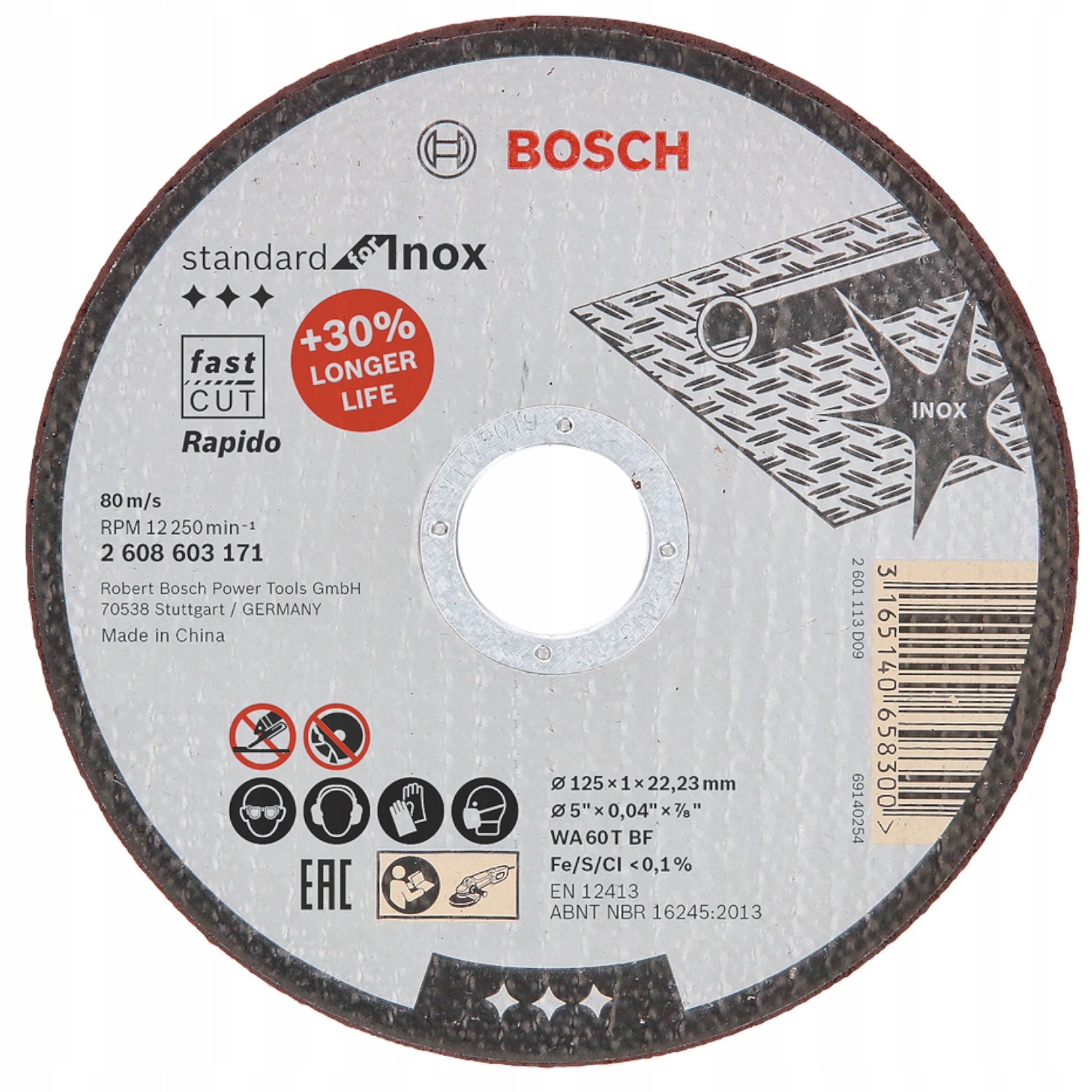BOSCH TARCZA KORUNDOWA do cięcia stali 125x1 INOX