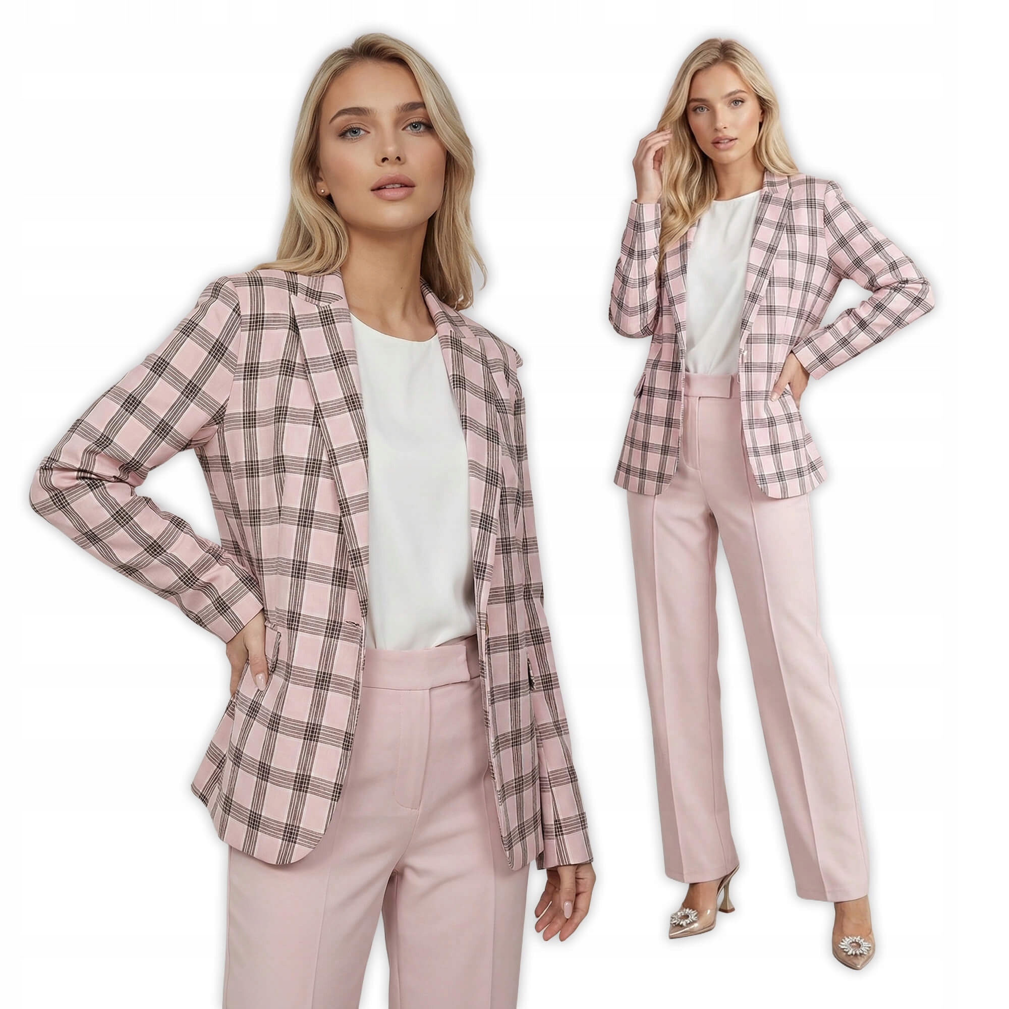 Sako kostkované tričko Bb klasického střih s podšívkou Pudrová Růžová 36