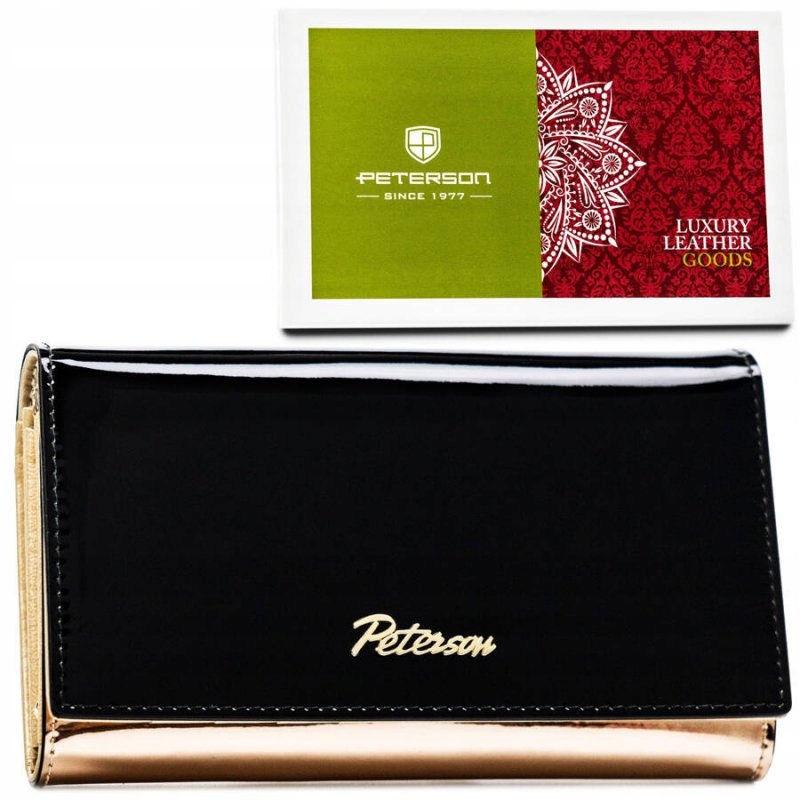 Dámská peněženka z přírodní kůže černo-zlatá na zip Peterson