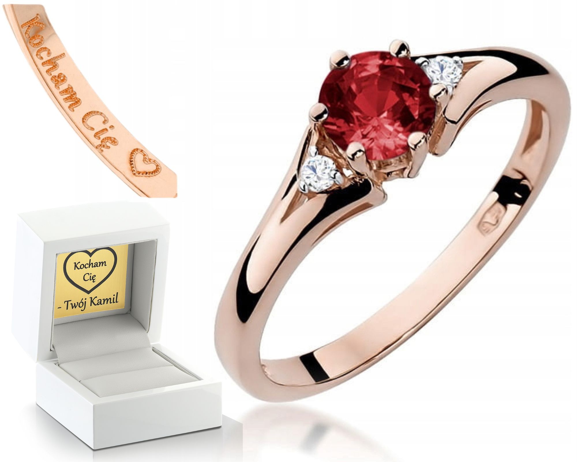 Růžové Zlato Prstýnek Přírodní Kámen Granátové Jablko Diamanty Ryzost Zlata 585