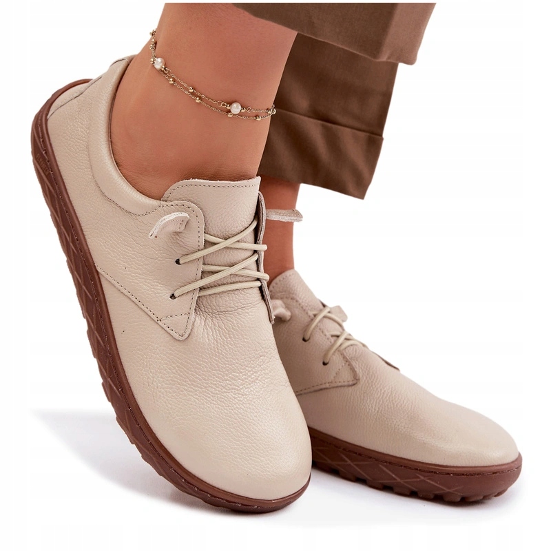 Półbuty Barefoot Damskie Skóra Naturalna Wsuwane Zazoo 10189 Beżowe 38