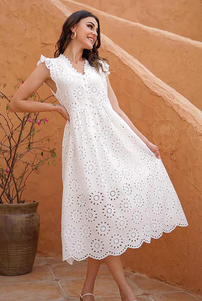 

Sukienka Bawełniana Ażurowa Wiązana Biała L