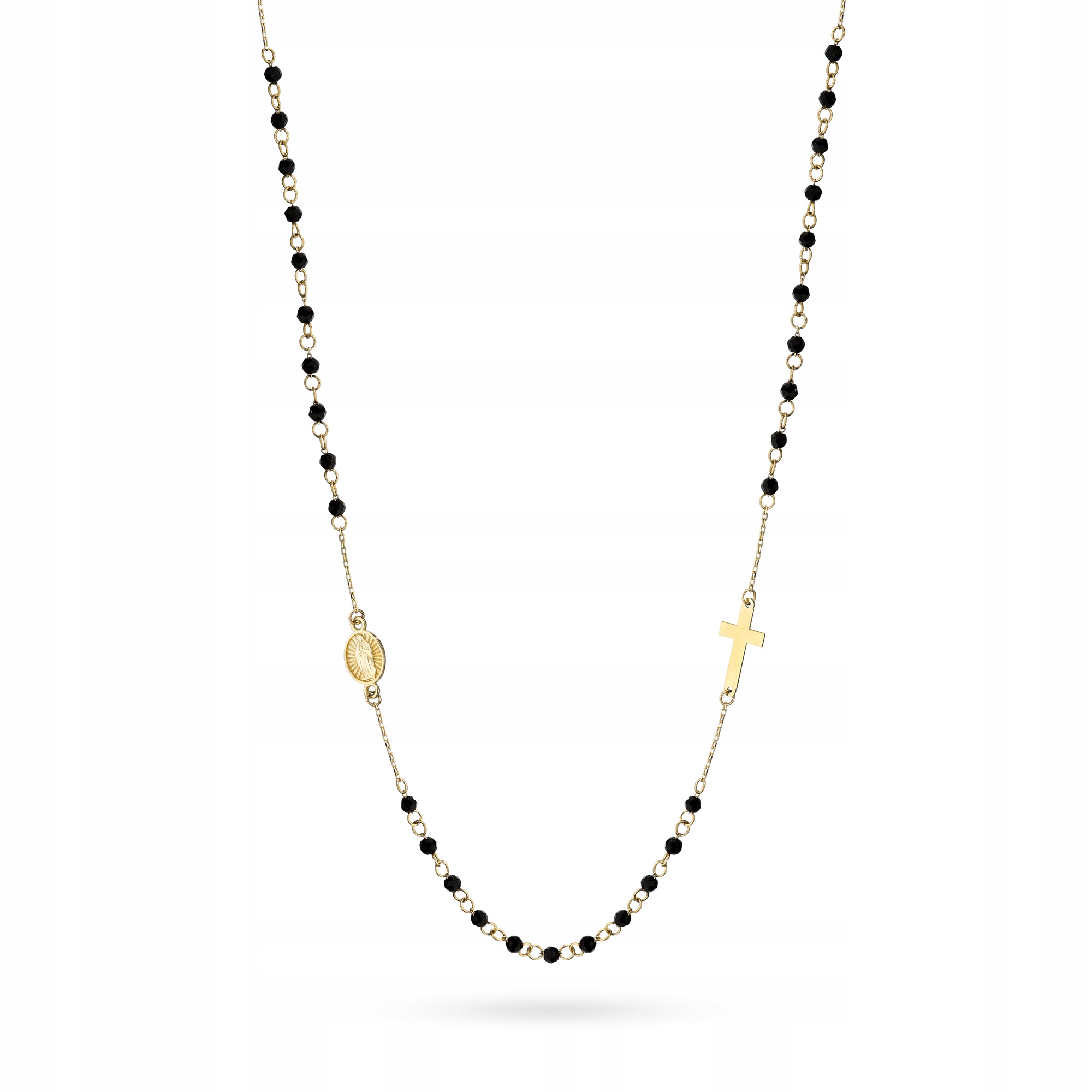 Zlatý Náhrdelník Řetízek pr. 585 Růženec na krk Černé Korálky 14k