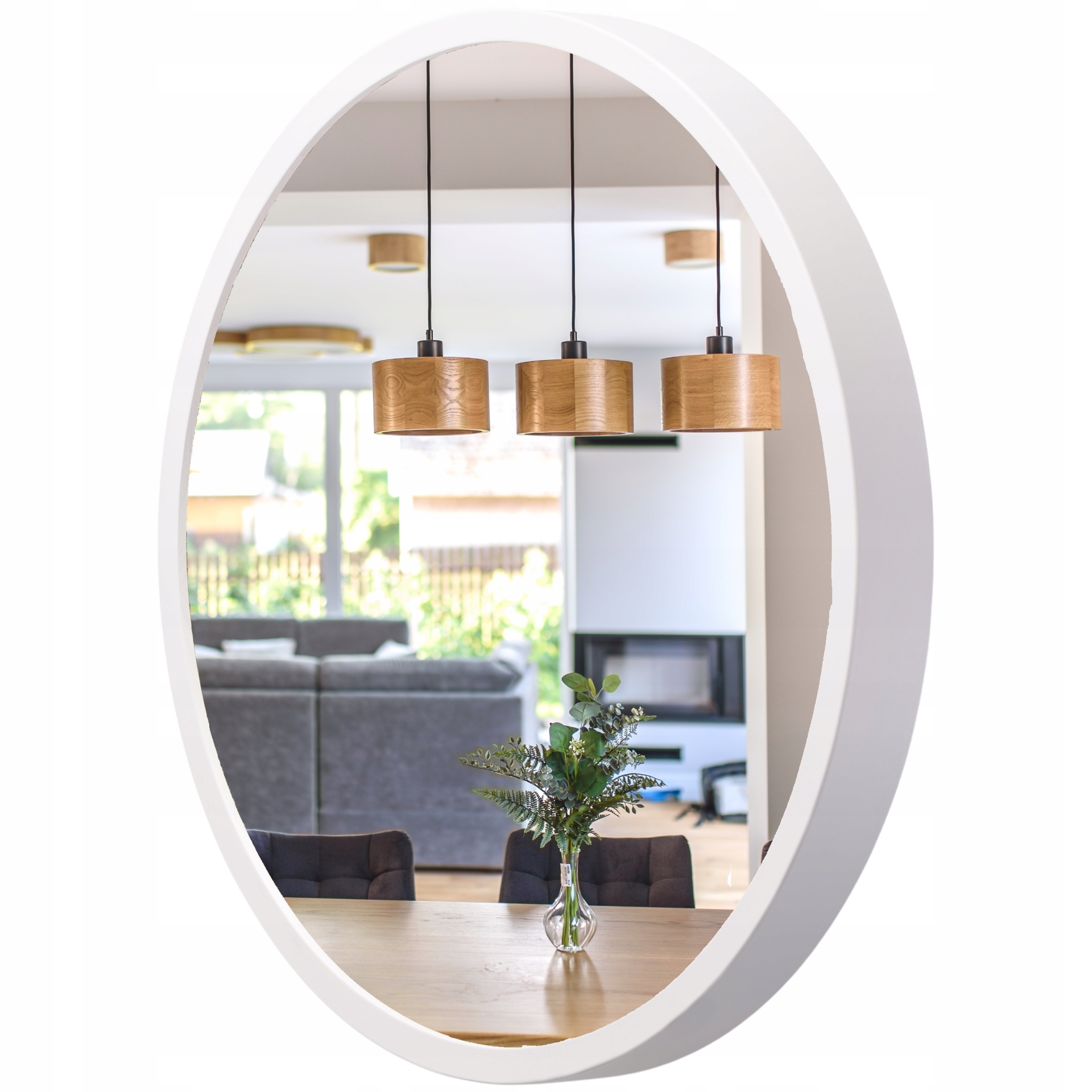 Kúpeľňové zrkadlo Leja okrúhle fi475 Biele v drevenom ráme, Stylové