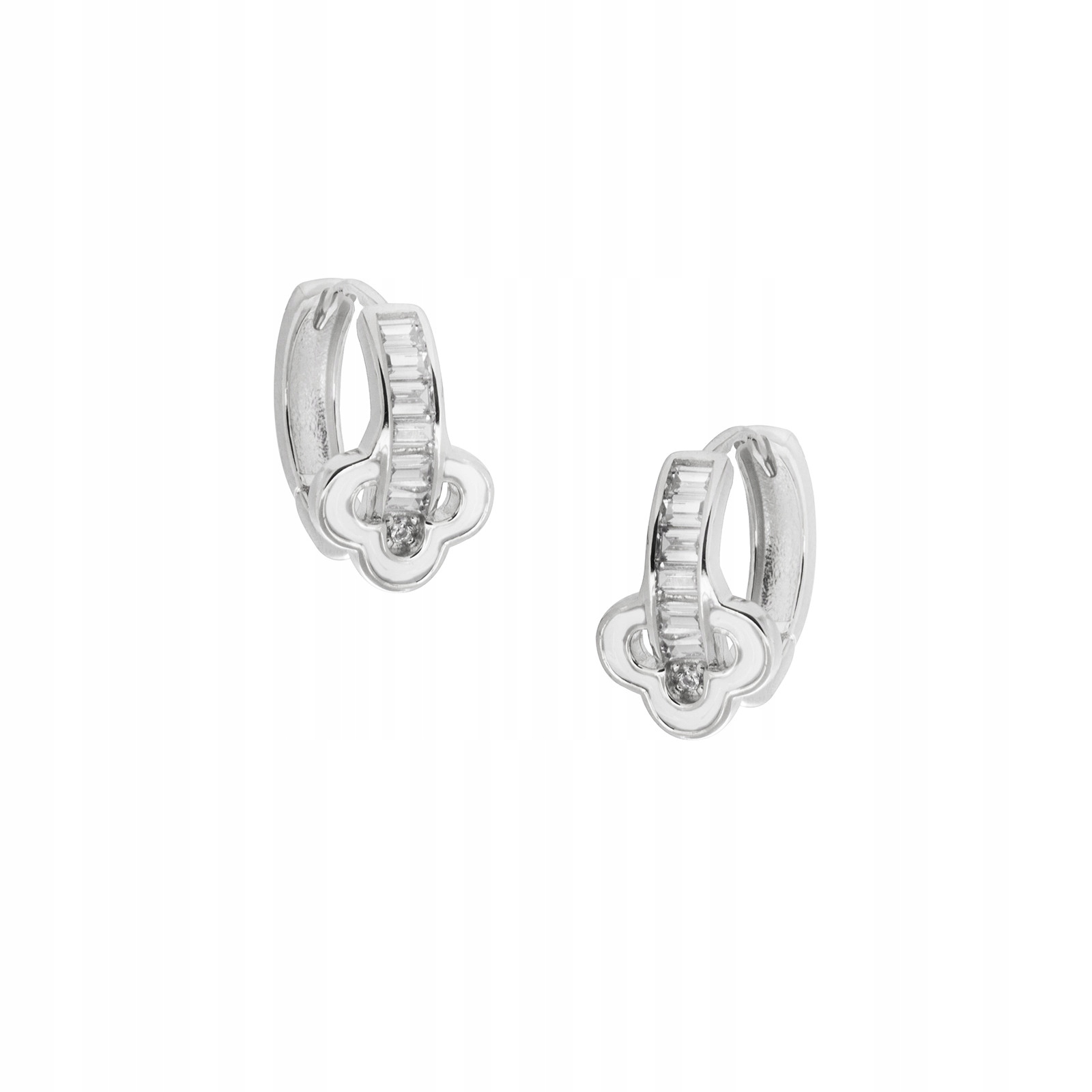 Stříbrné náušnice 925 Bílá Čtyřlístek