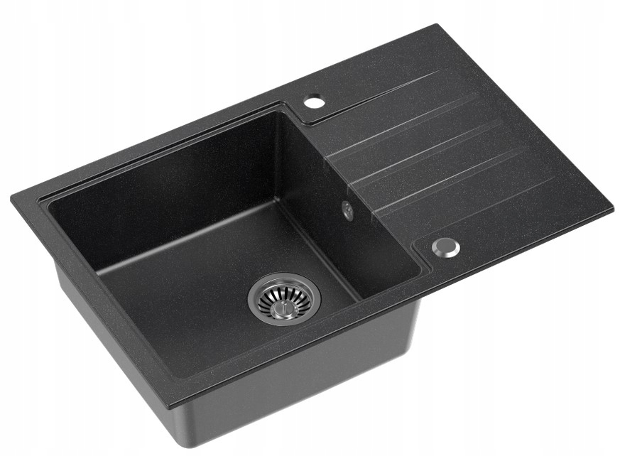 Quadron Peter 111 Zlewozmywak Granitowy 1-KOMOROWY Black Dotted Syfon