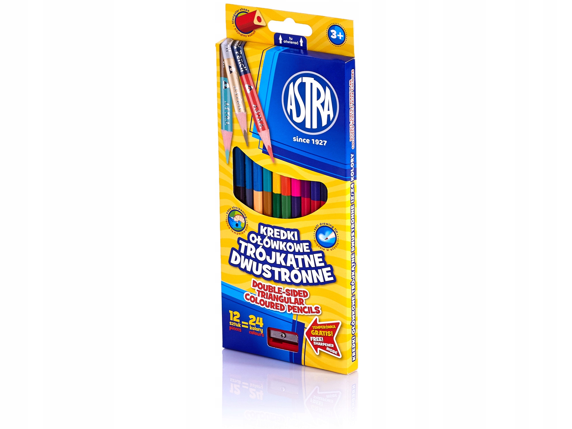 KREDKI 12/24 KOLORY OŁÓWKOWE ASTRA TRÓJKĄTNE-DWUSTRONNE Marka Astra