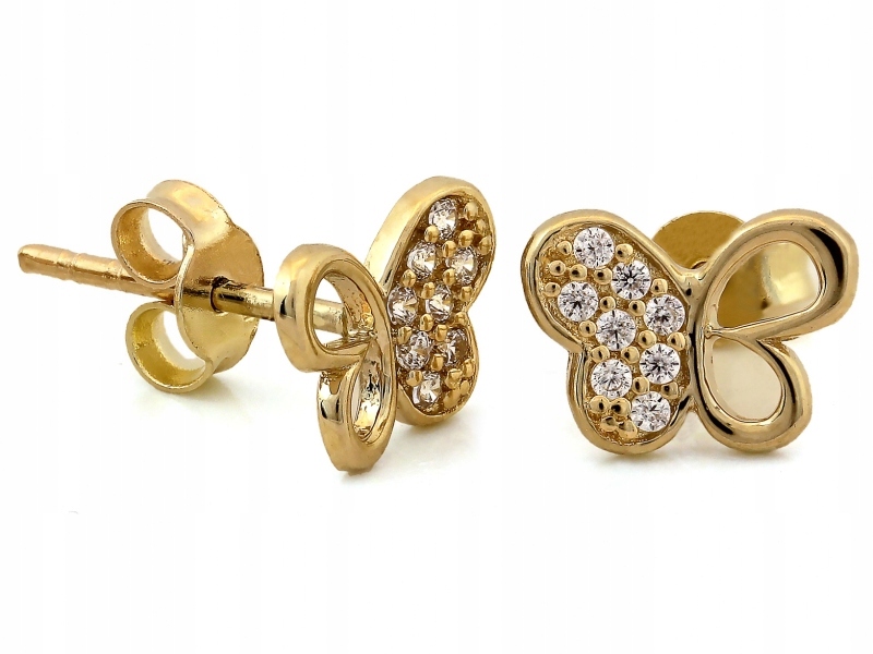 Náušnice Motýlci 585 14k Žluté zlato s zirkony 1.07g Lesklé módní