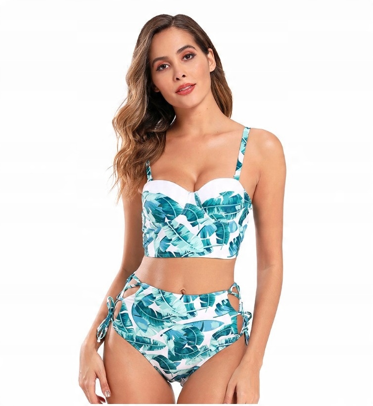 

Bikini Strój Kąpielowy Wysoki Stan Zielony Liść M