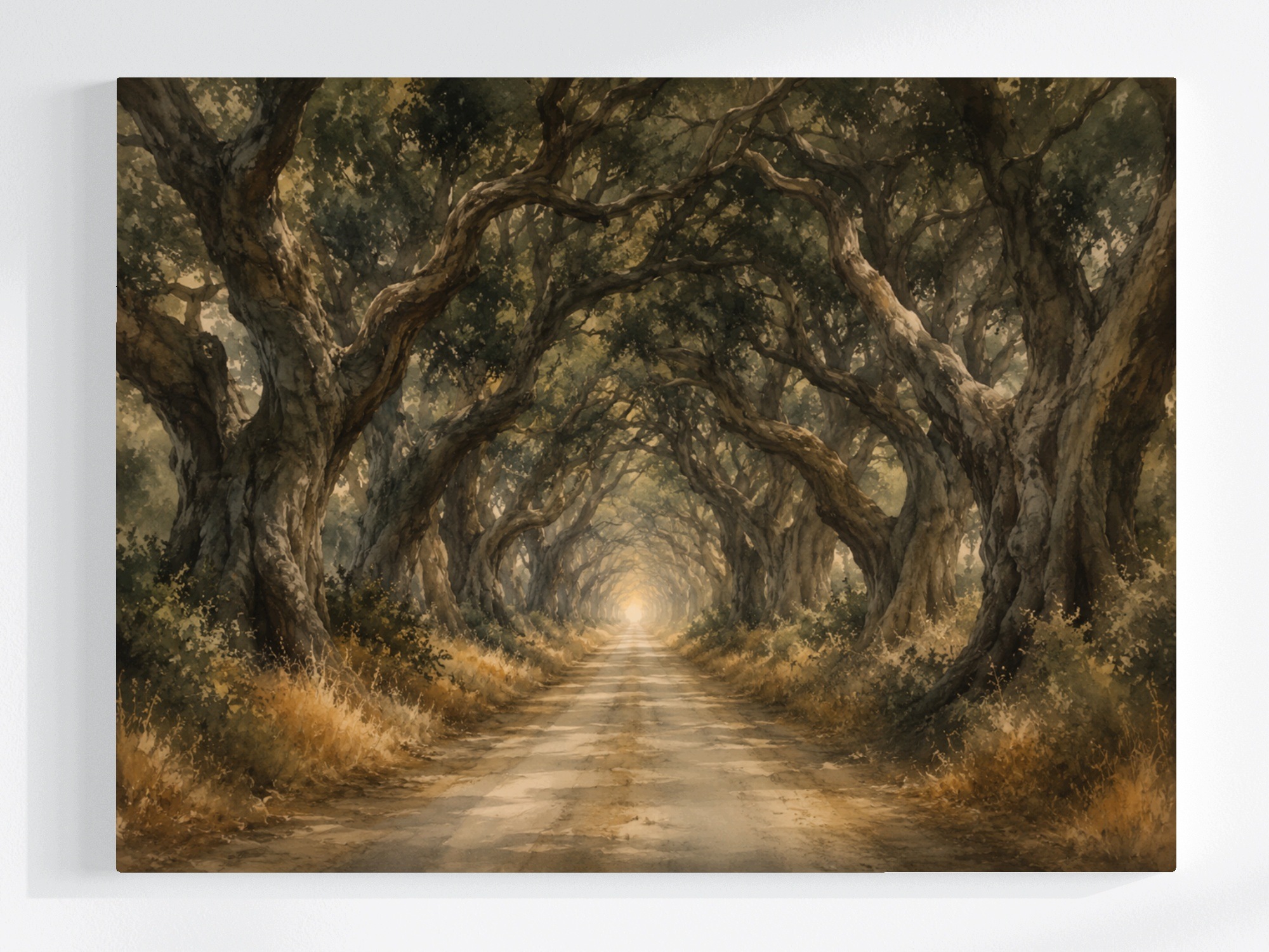 Obraz Na Plátně Canvas Akvarel Krajina Les Stromy Cesta Alej Tunel 80x60