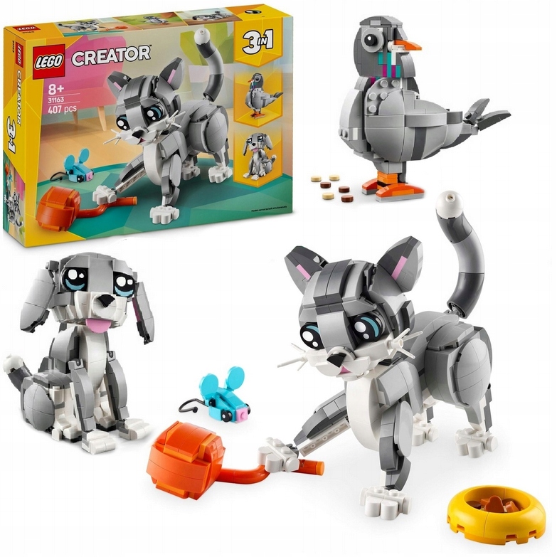 Lego Creator 3v1 Psí kočka Pohyblivý pes Roztomilý holub 31163
