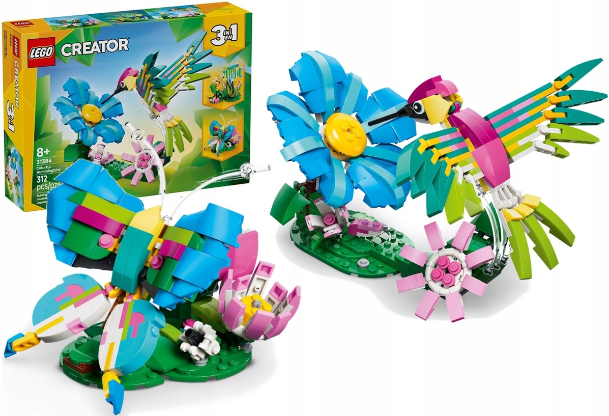312 dílků stavebnice Lego Creator Divoká zvířata: barevný kolibřík 31384