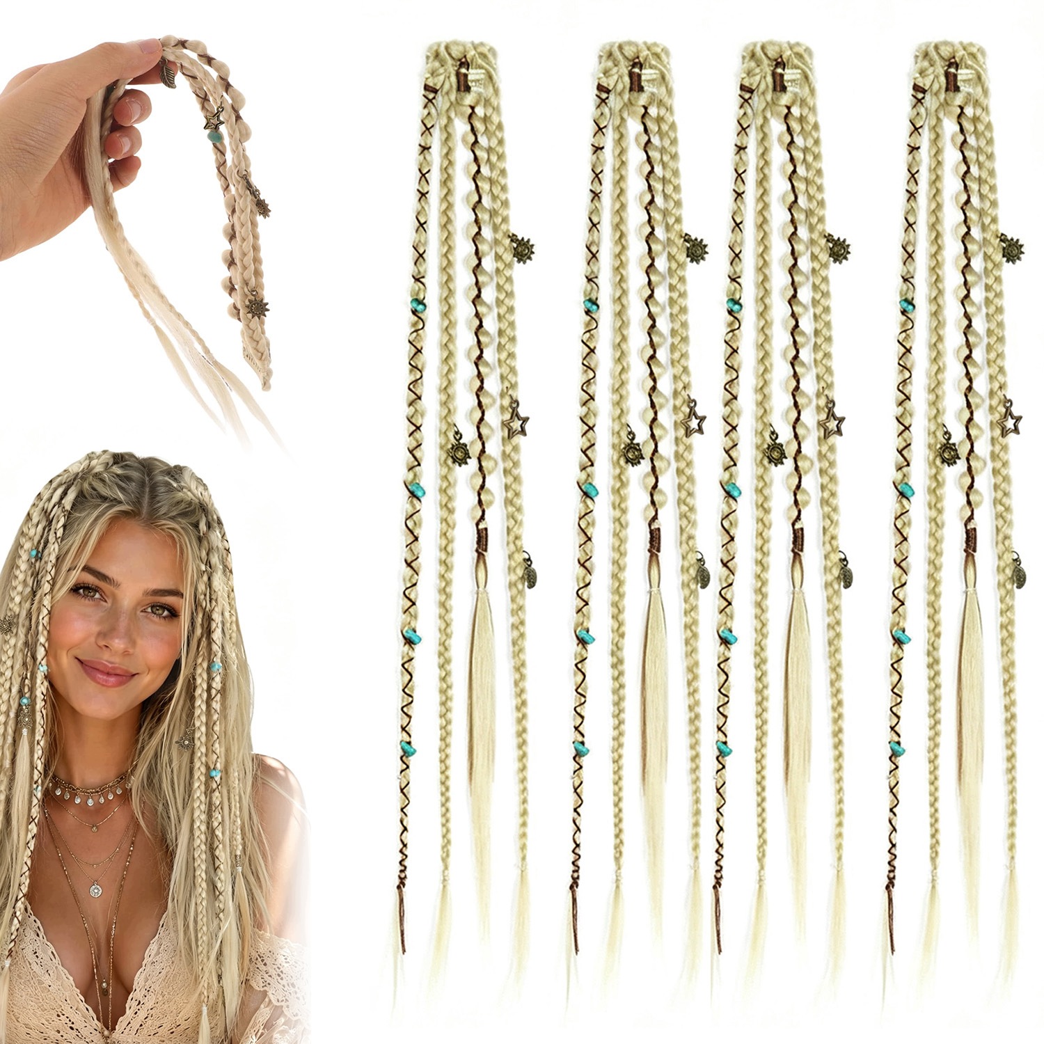 Prodlužování Vlasů Syntetické Blond V Boho Stylu Kudrnaté Copánky 50 CM