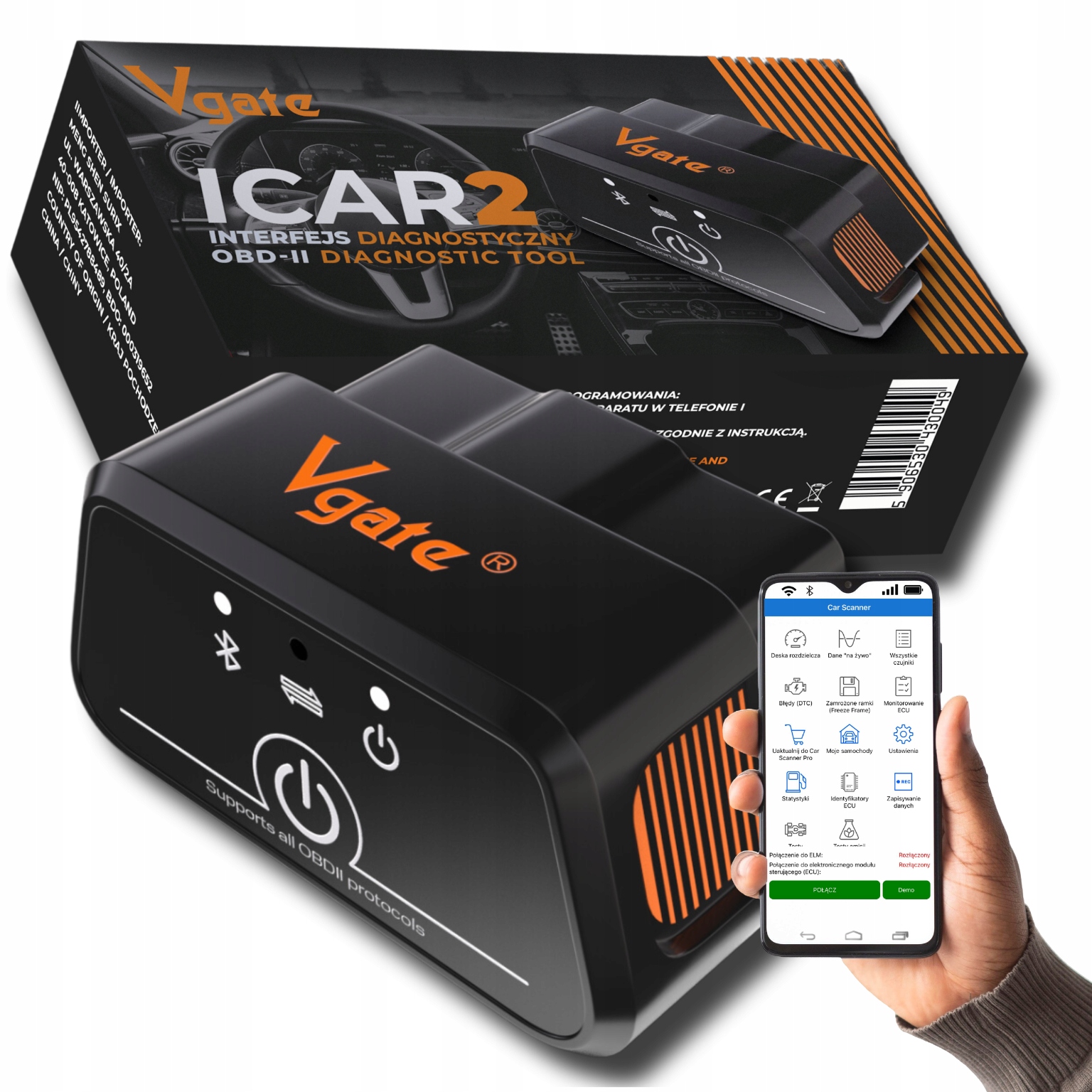 INTERFEJS DIAGNOSTYCZNY VGATE ICAR2 OBD2 ELM327 BLUETOOTH TESTER POLSKI ...