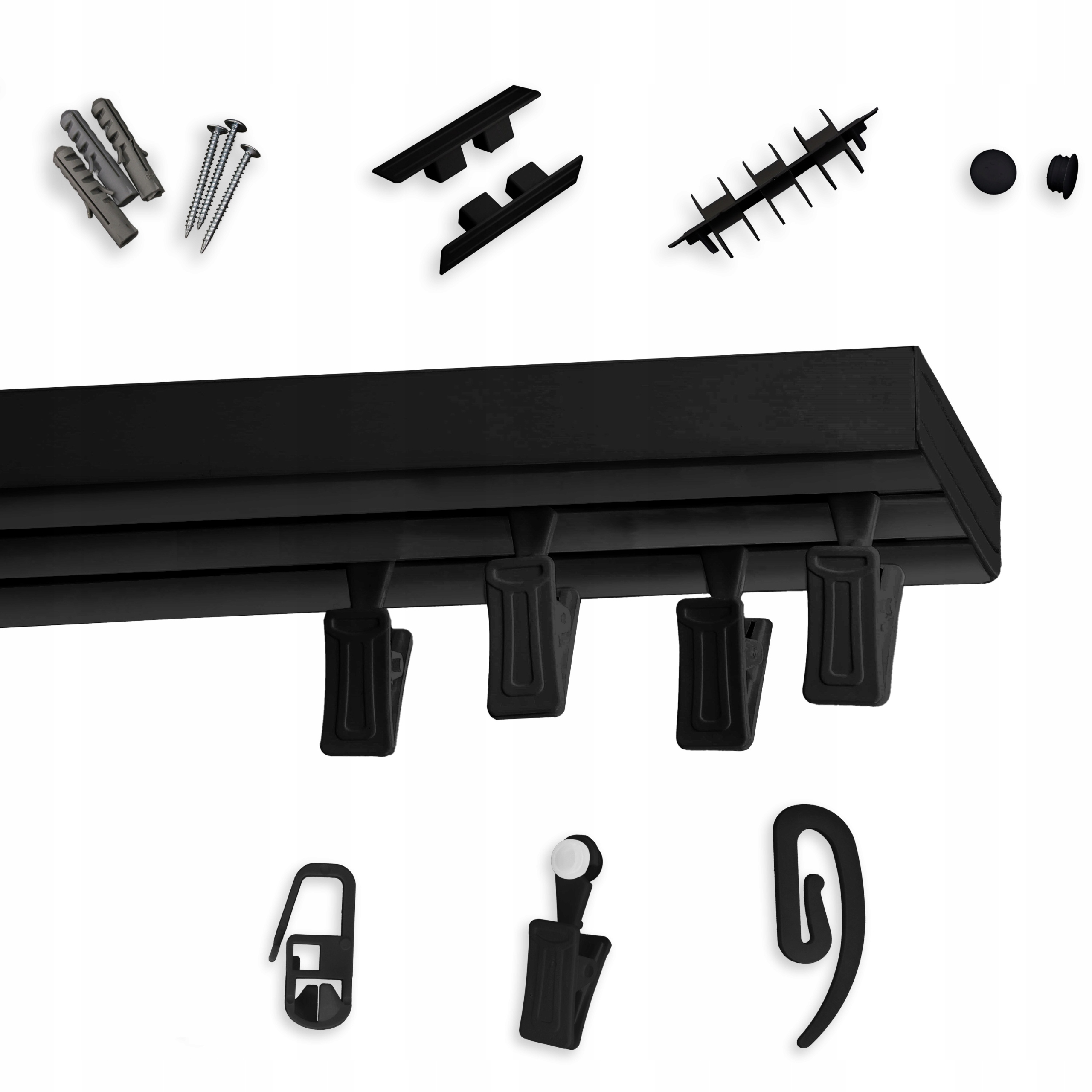 Garnýž stropní dvojitý Černý Pvc 510 cm stropní lišta se špendlíky