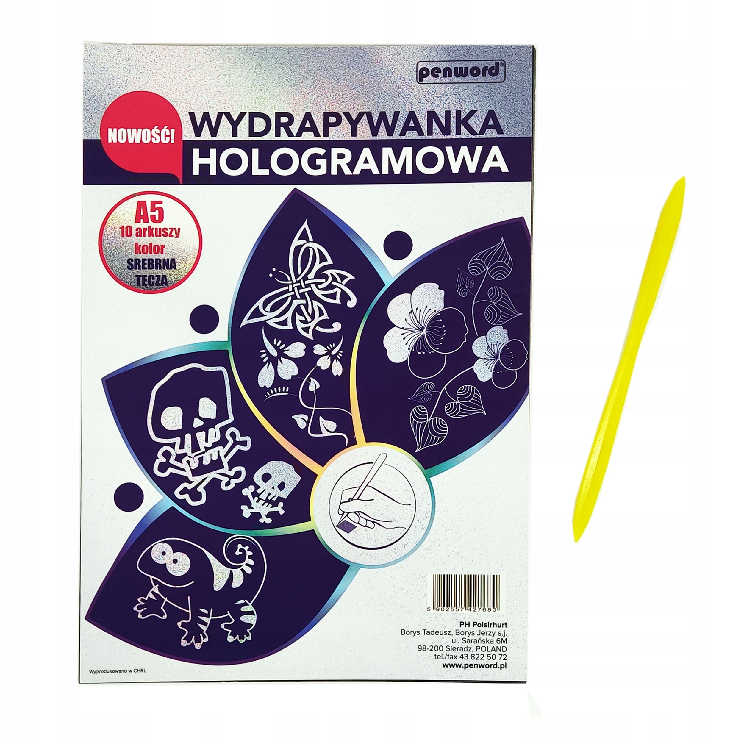 wydrapywanka hologramowa A5 SREBRNA TĘCZA a'10 + rylec — 2