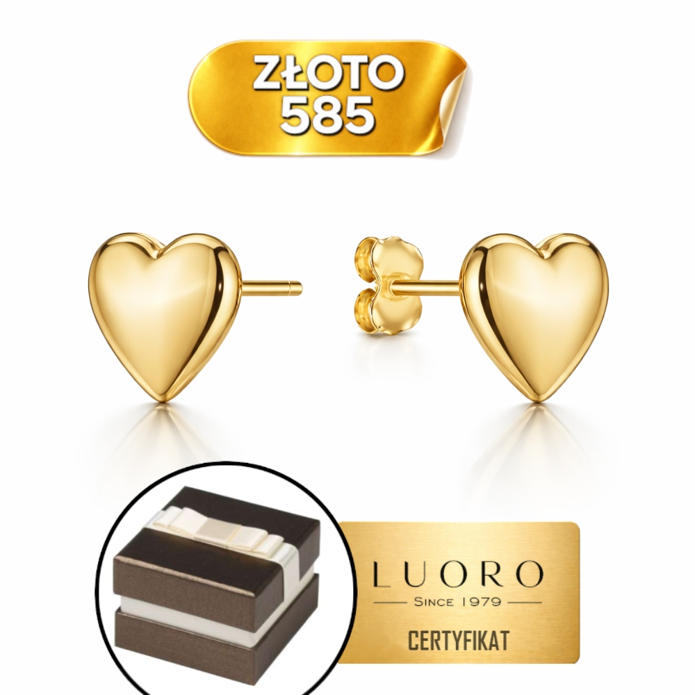 Náušnice Zlaté 585 14k Hladké Srdce Velké Krásné Dárek