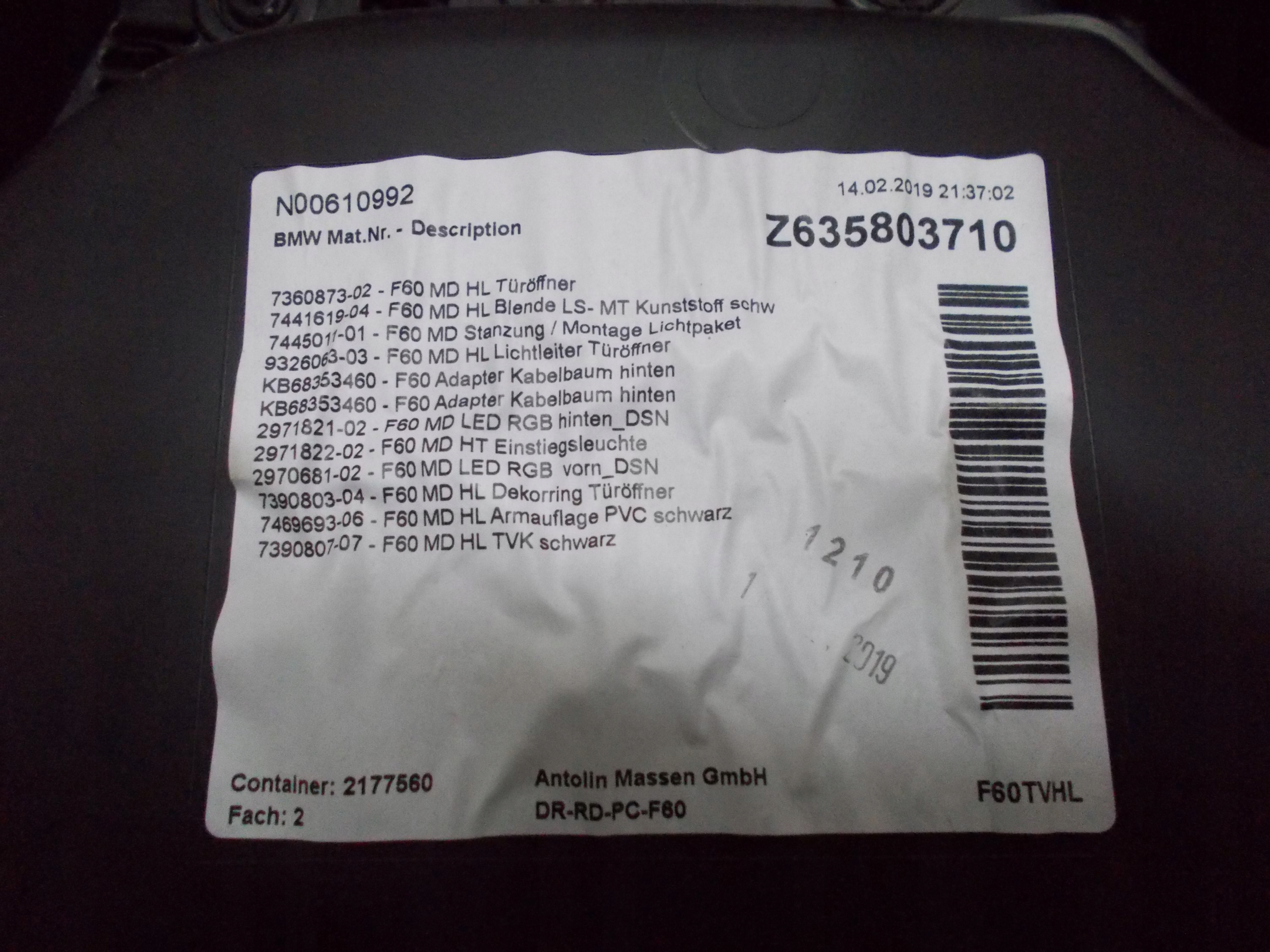 MINI COUNTRYMAN 19R upholstery side door left rear part