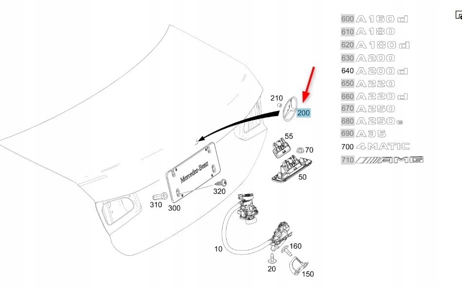 Hvězda Emblém Na Zadní Klopu Mercedes A Třída W177 A1778170100