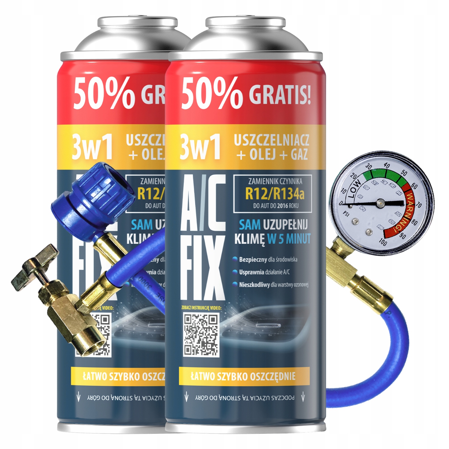 Ac Fix 2x R134a Gaz Olej Těsnění 3v1 pro napichování klimatizace Kabel 470g