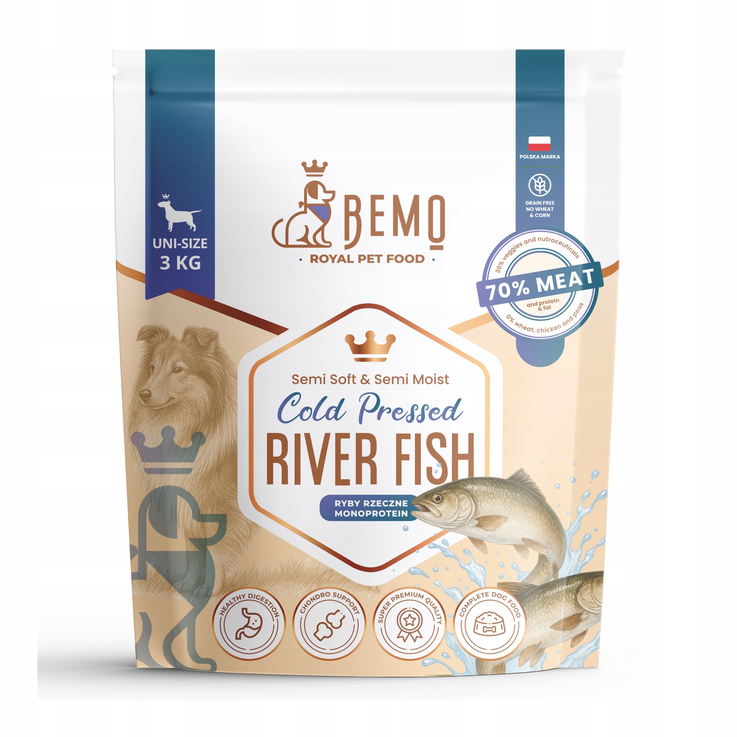 Levně Krmivo pro psy Bemo Cold Pressed River Fish 3 kg s říční rybou