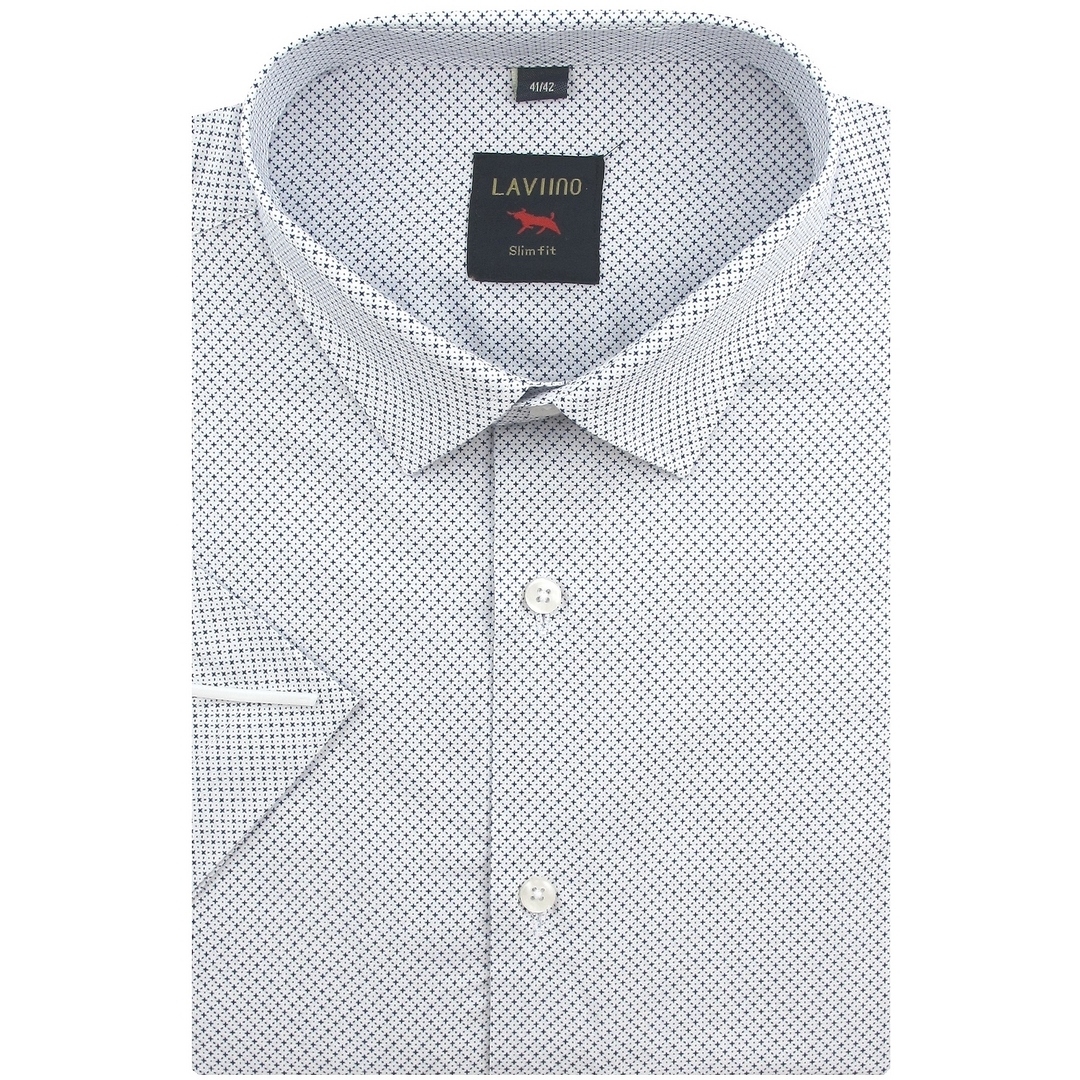 Koszula Męska Biała we Wzorki Slim Fit Laviino R195