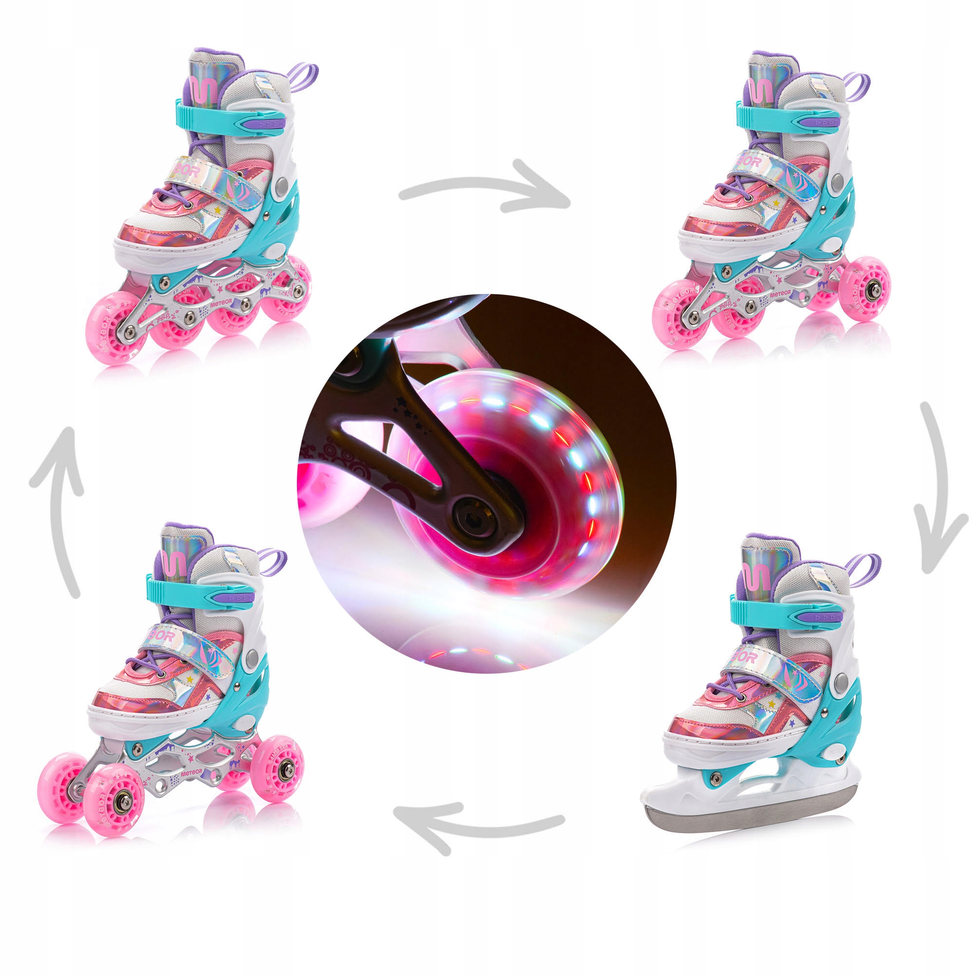 Kolečkové Brusle 4v1 Meteor Lunar S 30-33 kombinované brusle: kolečkové, na led, inline Led kola 82A