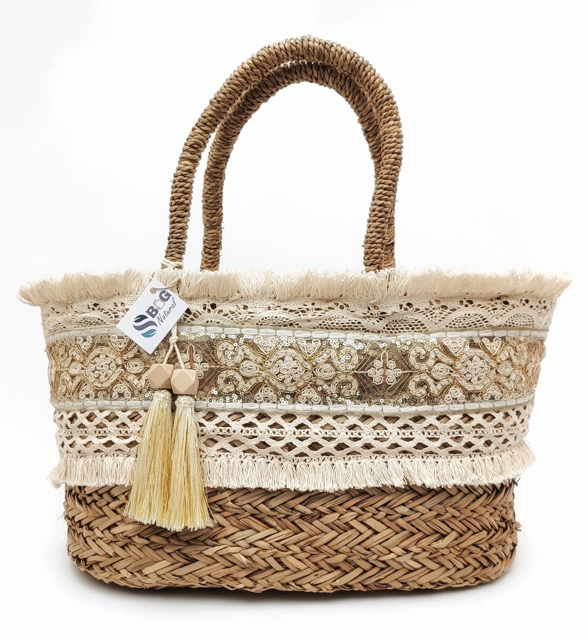 Kabelka veganská boho košík z mořské trávy chvojí