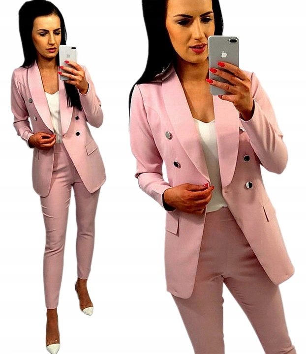 Damski Garnitur Garnitury Damskie Elegancki Marynarka Spodnie Różowy 4XL