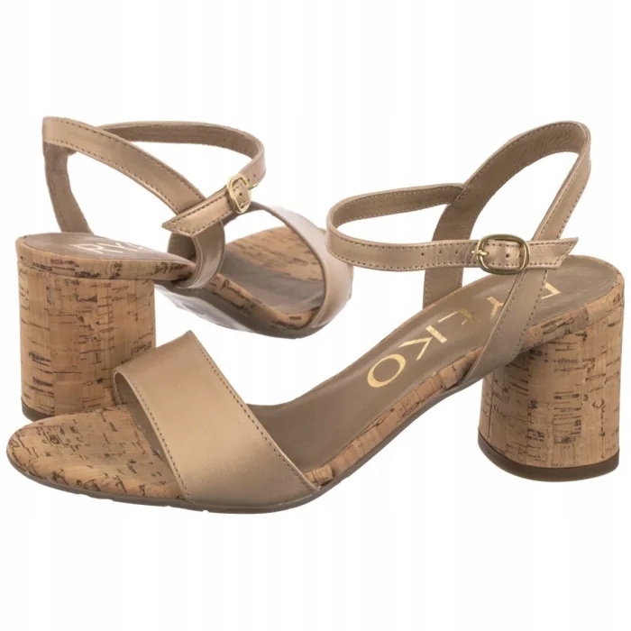 Kožené dámské sandály na podpatku Ryłko Zlaté 6TFF6_T Gold