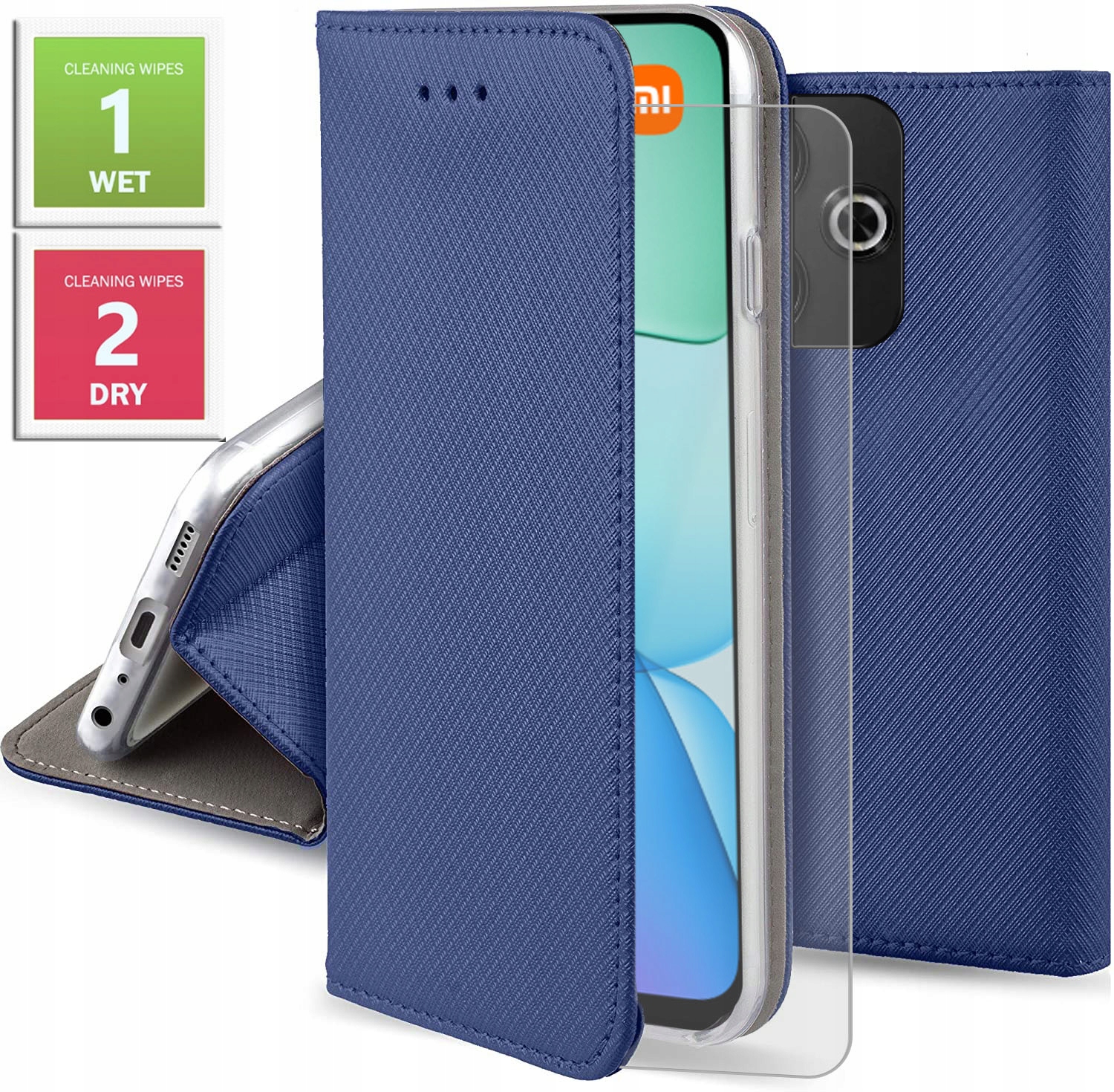 Etui do Xiaomi Redmi 13 4G Magnet Smart (Granatowe) Kabura Szkło 9H