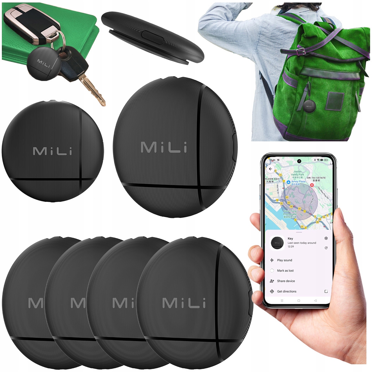 MiLi LiTag 4x Lokalizator Gps Android Bt do plecaka kluczy bagażu obroży