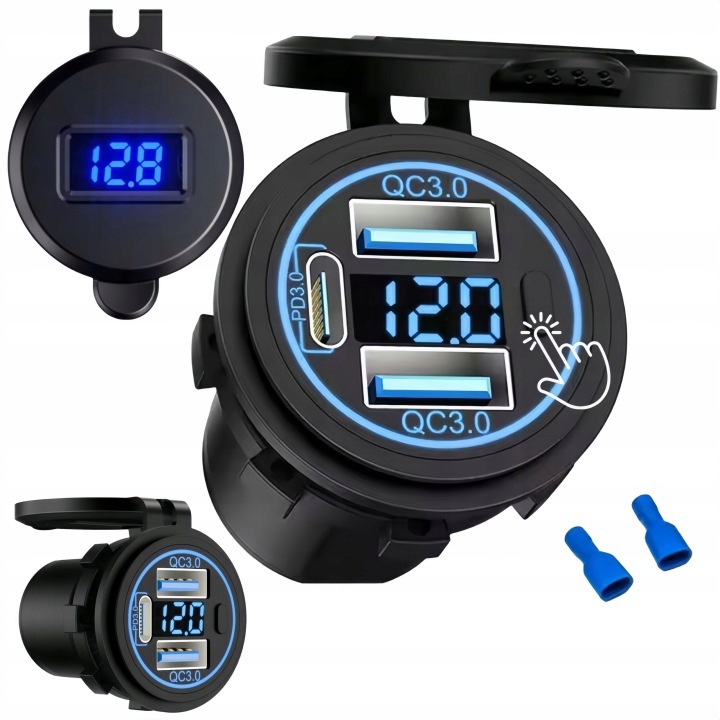 Ładowarka motocyklowa Wupp Din Hella Usb-c Pd QC3.0 z woltomierzem