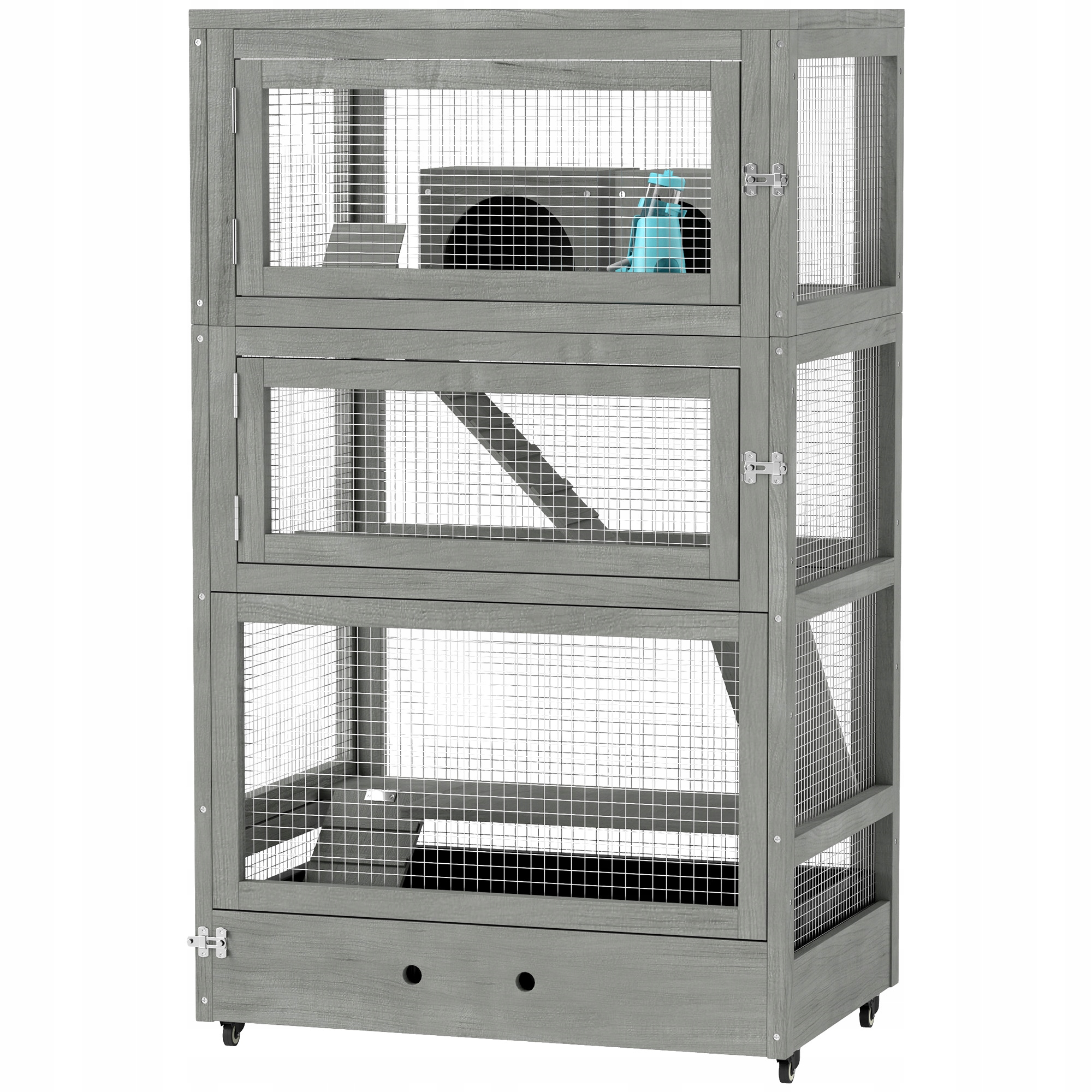 Klec pro křečka PawHut šedá 65x45x109 cm čtyřpatrová s příslušenstvím