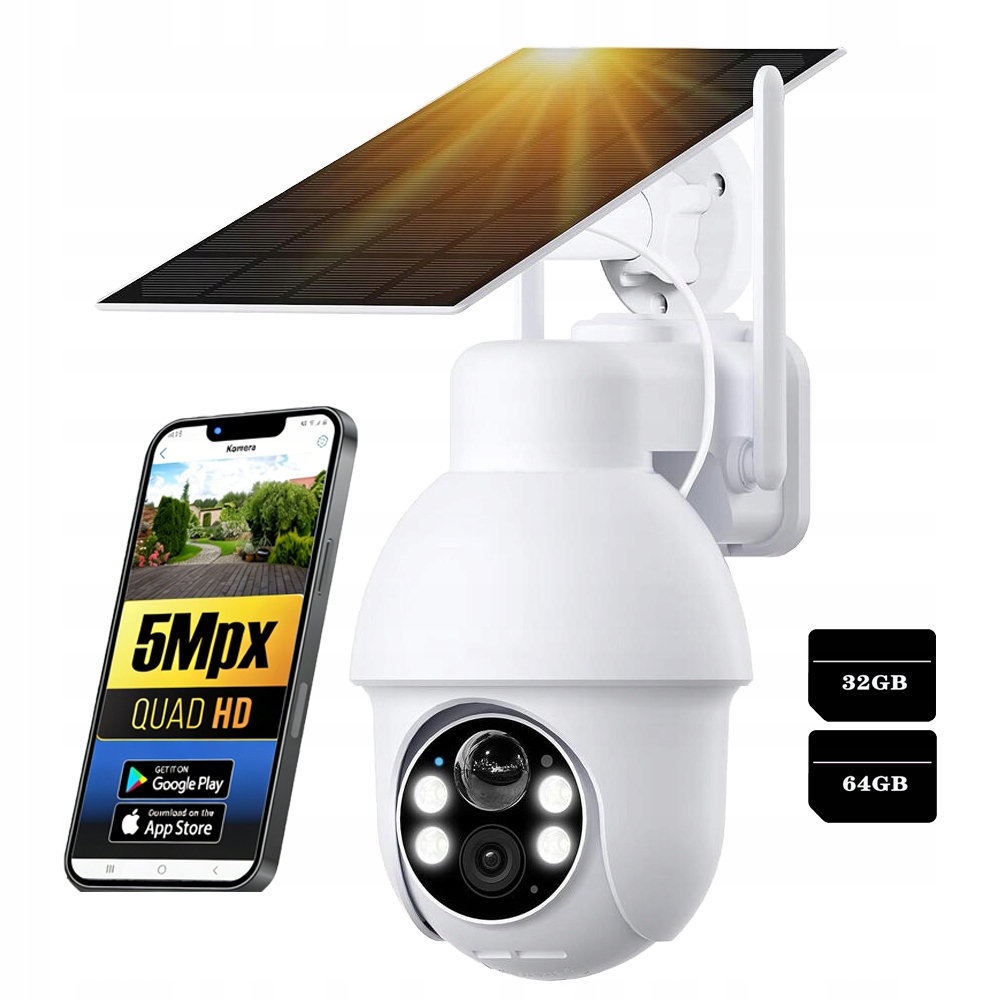 Wifi Solární Kamera 5MPX Venkovní Otočná Bezdrátová S paměťovou kartou