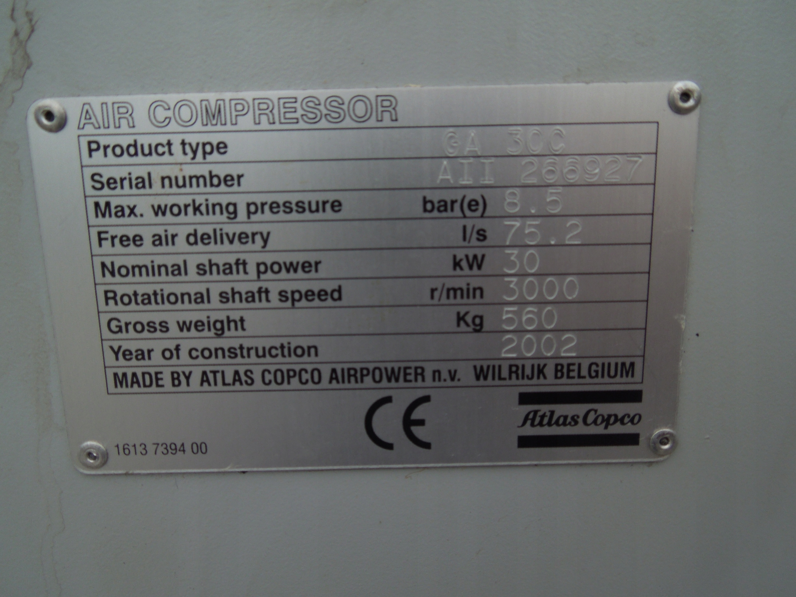 SPRĘŻARKA ŚRUBOWA ATLAS COPCO GA30C 30Kw!! Kod producenta Atlas copco