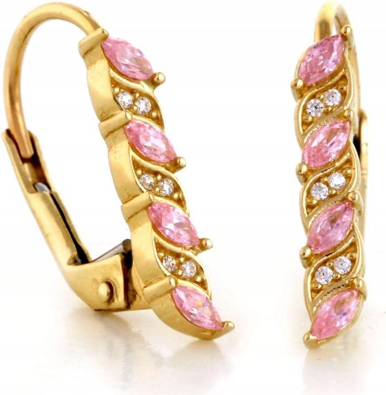 Náušnice zlaté 585 s bílými a růžovými zirkony, klasické pro ženy