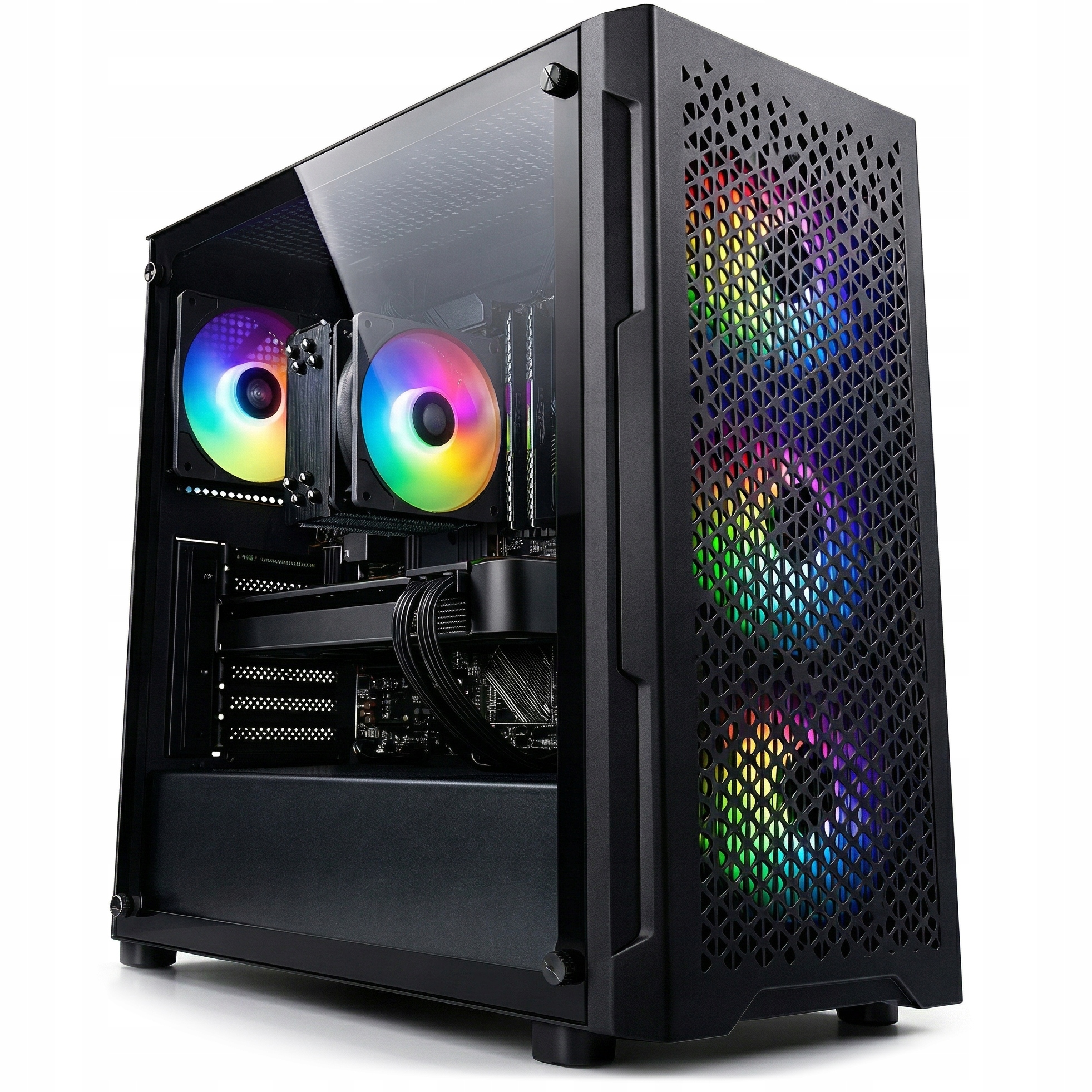 Počítačová Skříň pro Pc Midi Tower Atx ventilátory A-rgb sklo filtry Usb 3