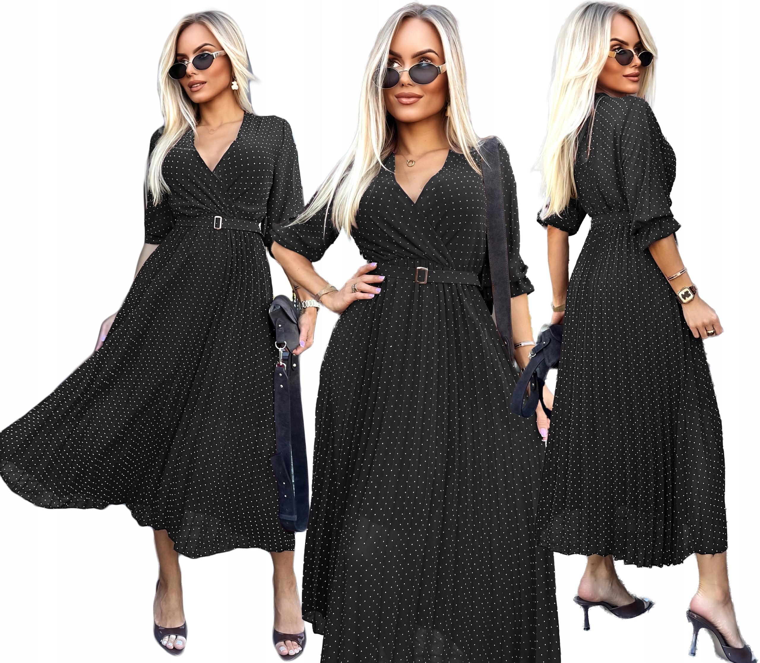 Czarna plisowana Sukienka Damska szyfon wesele Laura