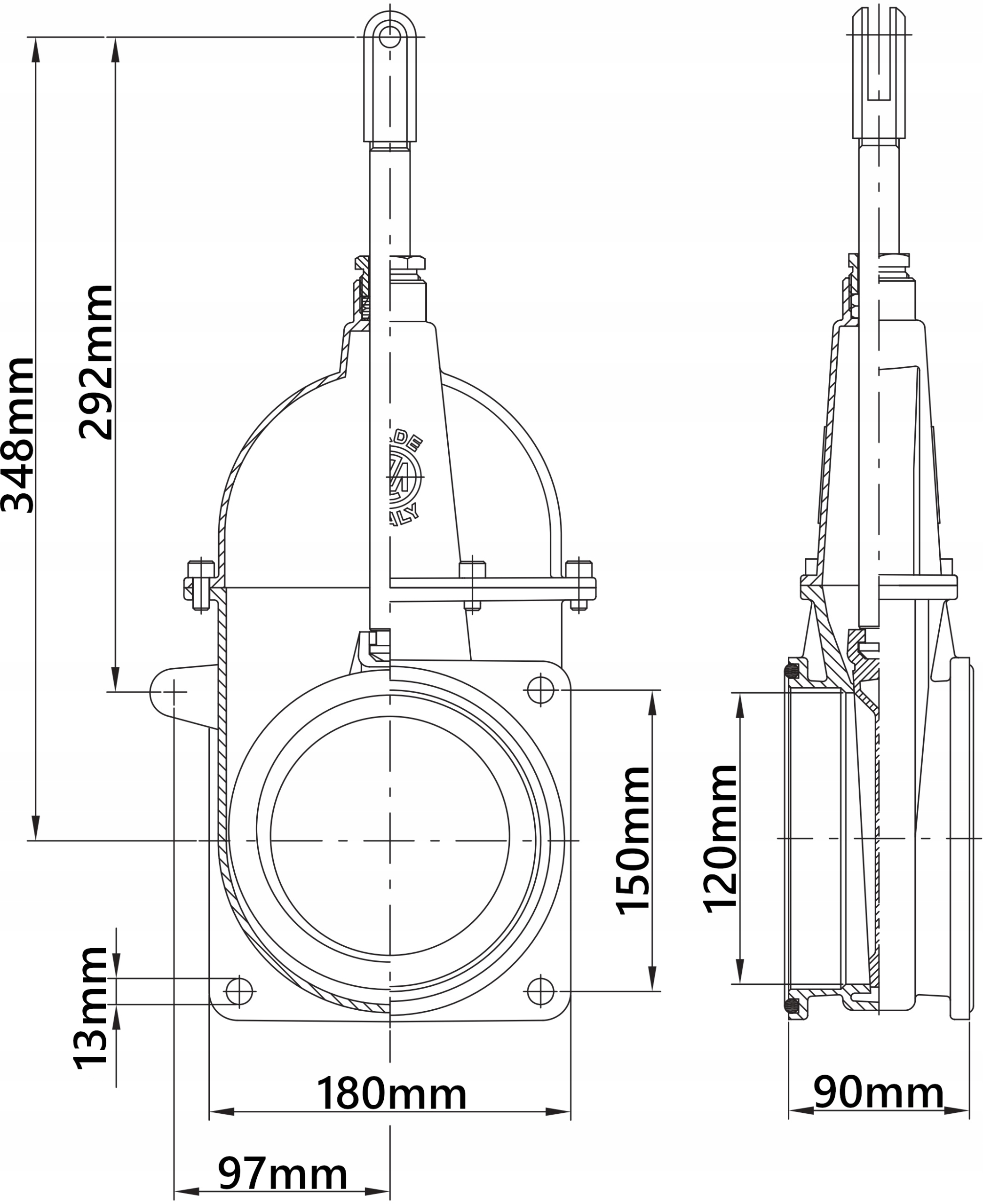 ZASUWA MOSIĘŻNA MZ 5`` 2x FLANSZA KOŁNIERZ+ DŹWIGNIA BECZKOWOZU Numer katalogowy części 7581