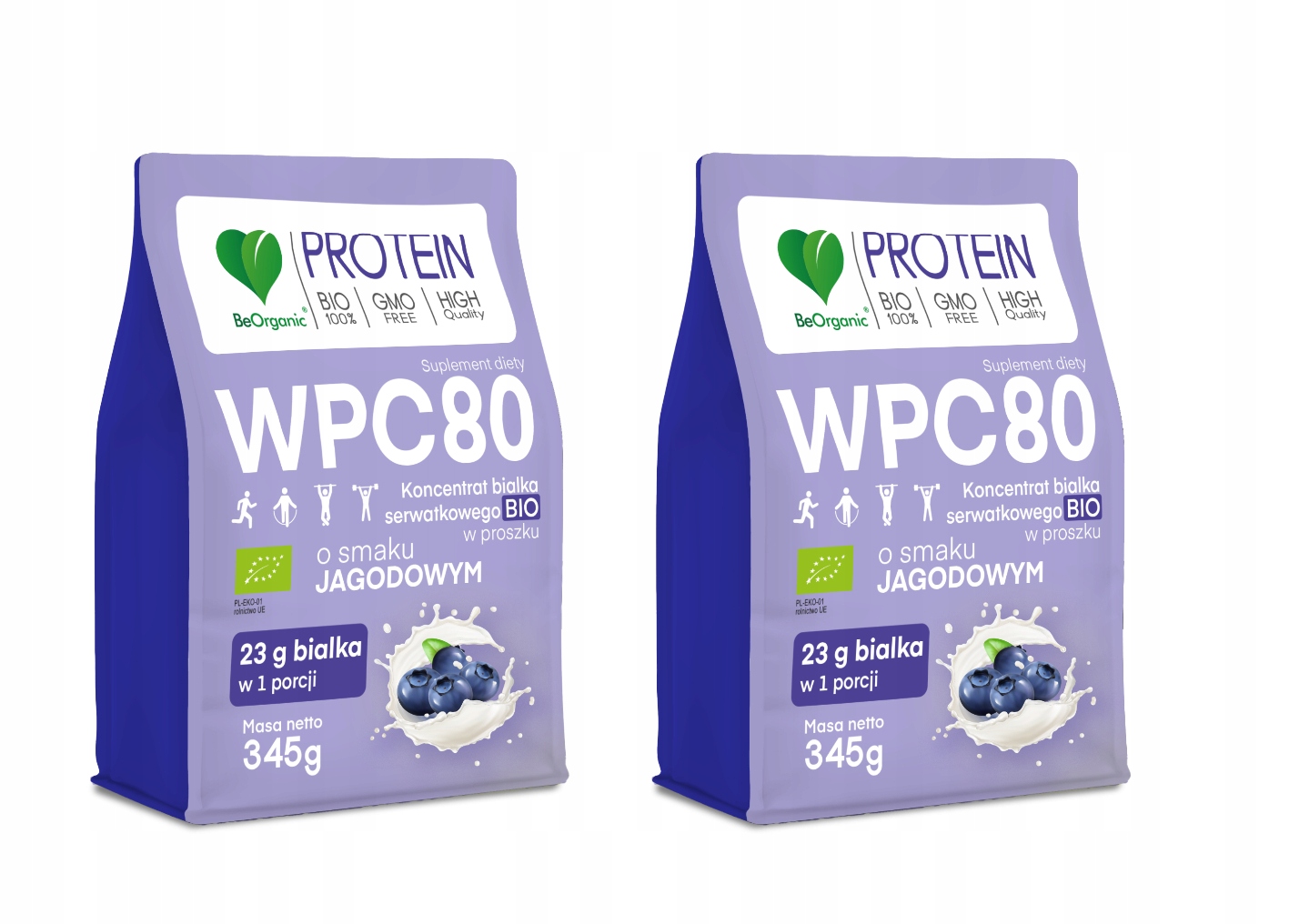 BeOrganic Wpc 80 2 x Bio protein v prášku borůvkové kosti Apetit Bcaa Trénink